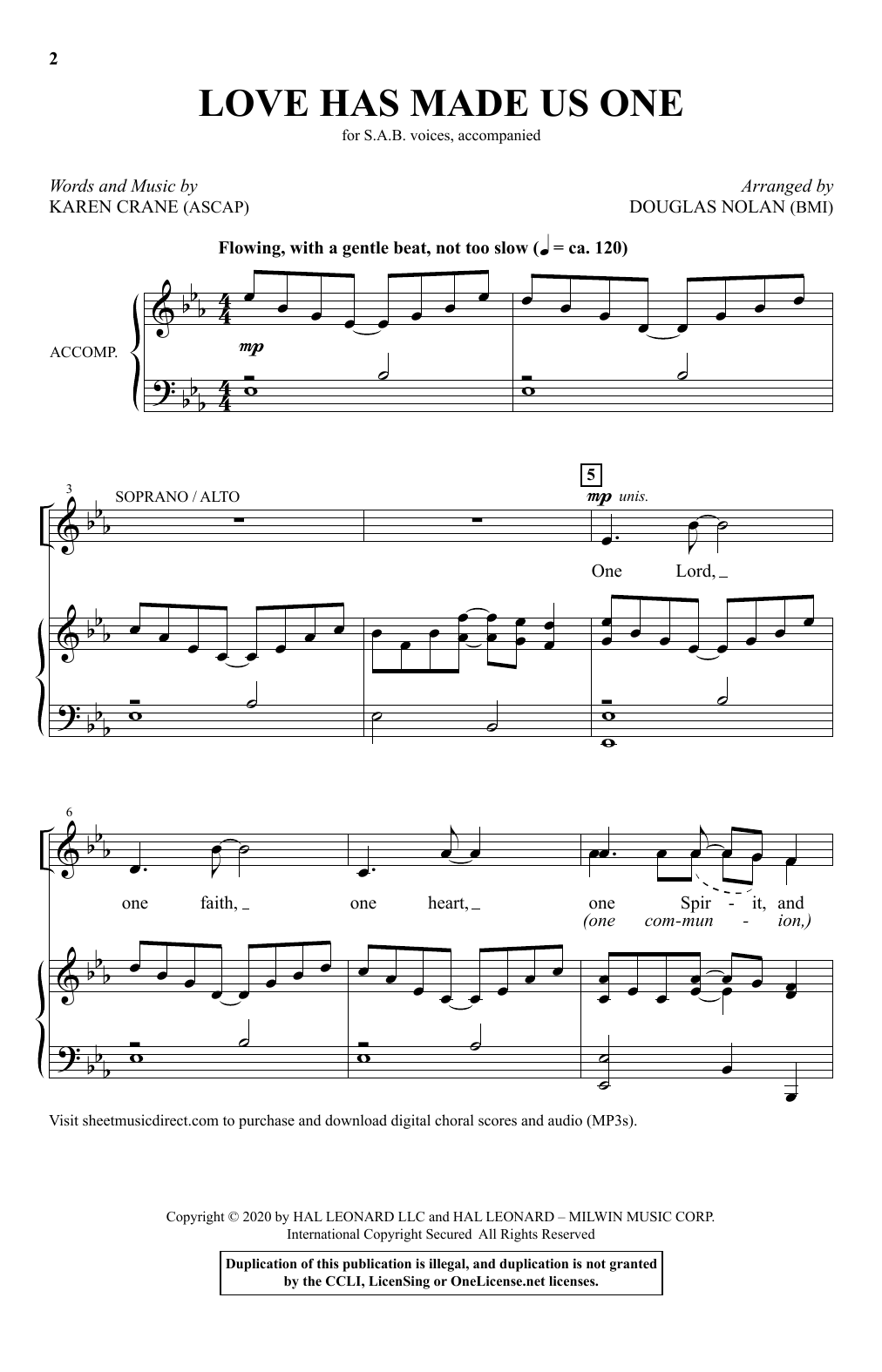 Karen Crane Love Has Made Us One (arr. Douglas Nolan) sheet music notes and chords. Download Printable PDF.