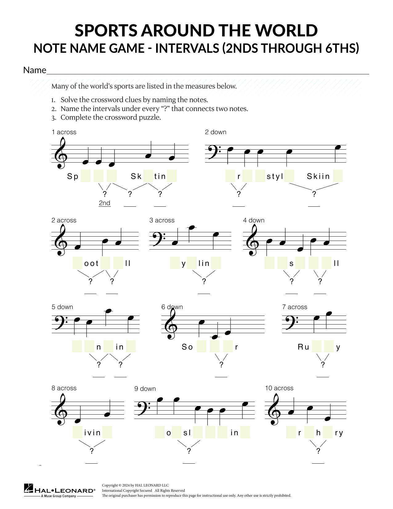 Karen Harrington Intervals - 2nds Through 6ths sheet music notes and chords arranged for Theory Worksheet