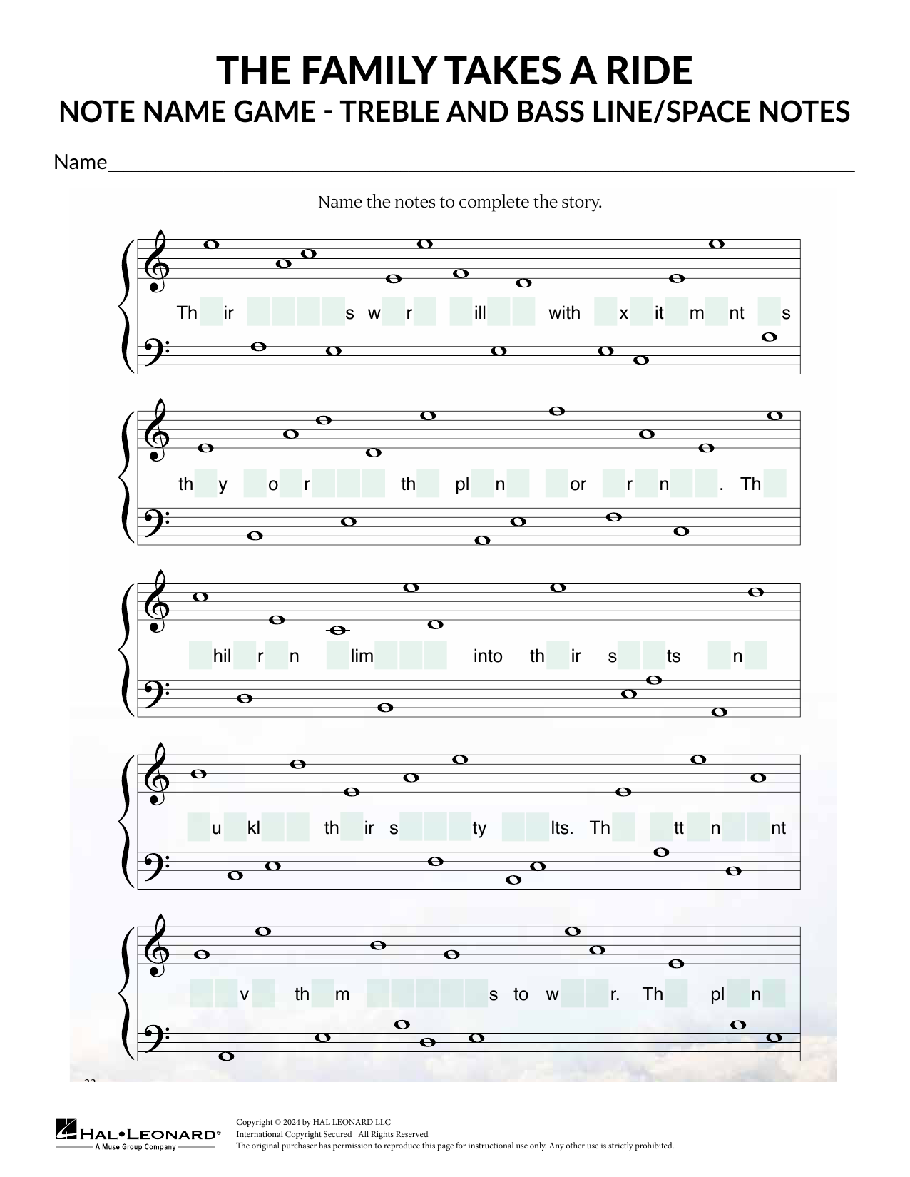 Karen Harrington Treble and Bass Line and Space Notes sheet music notes and chords arranged for Theory Worksheet