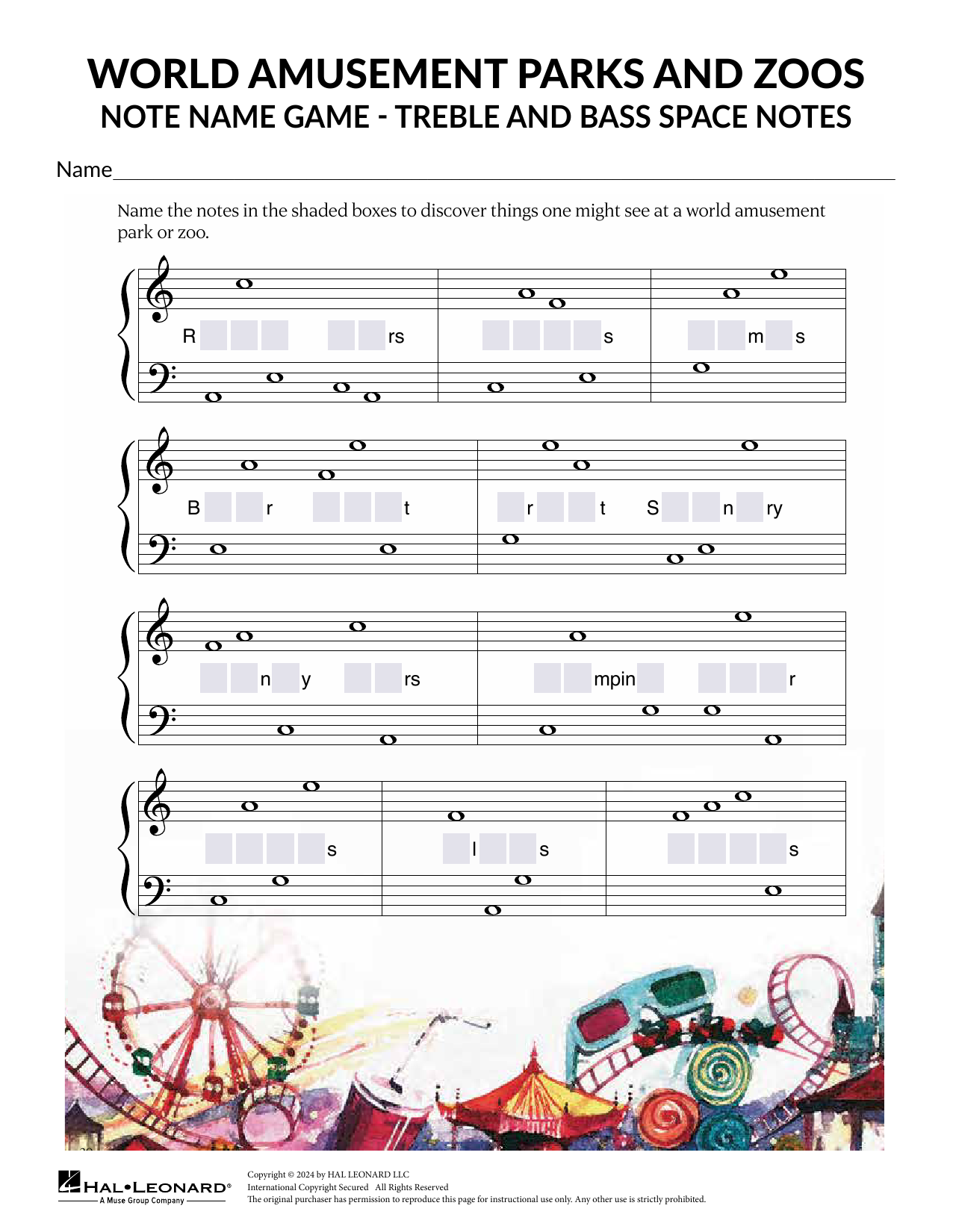 Karen Harrington Treble and Bass Space Notes sheet music notes and chords arranged for Theory Worksheet