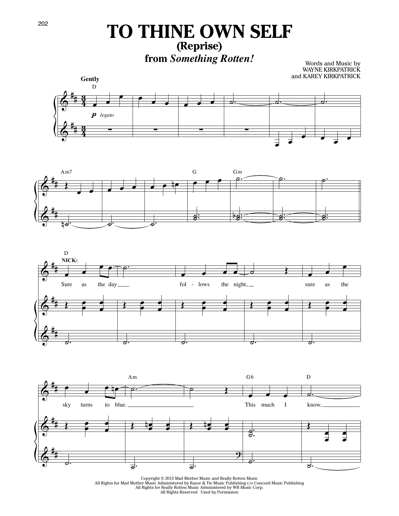 Karey Kirkpatrick and Wayne Kirkpatrick To Thine Own Self (Reprise) (from Something Rotten!) sheet music notes and chords. Download Printable PDF.