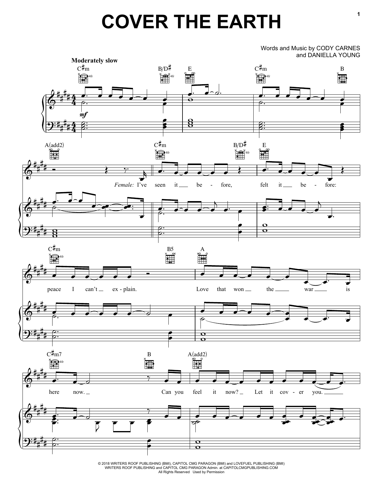 Kari Jobe & Cody Carnes Cover The Earth sheet music notes and chords arranged for Piano, Vocal & Guitar Chords (Right-Hand Melody)