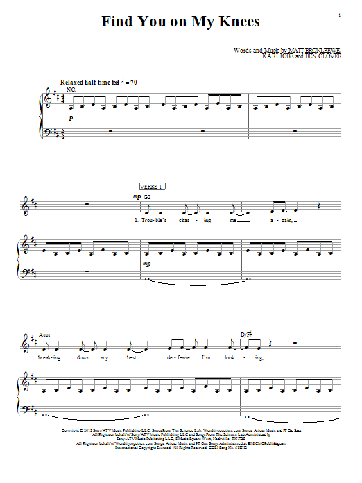 Kari Jobe Find You On My Knees sheet music notes and chords arranged for Piano, Vocal & Guitar Chords (Right-Hand Melody)