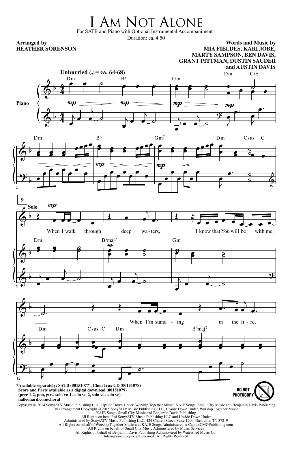 Heather Sorenson I Am Not Alone sheet music notes and chords. Download Printable PDF.