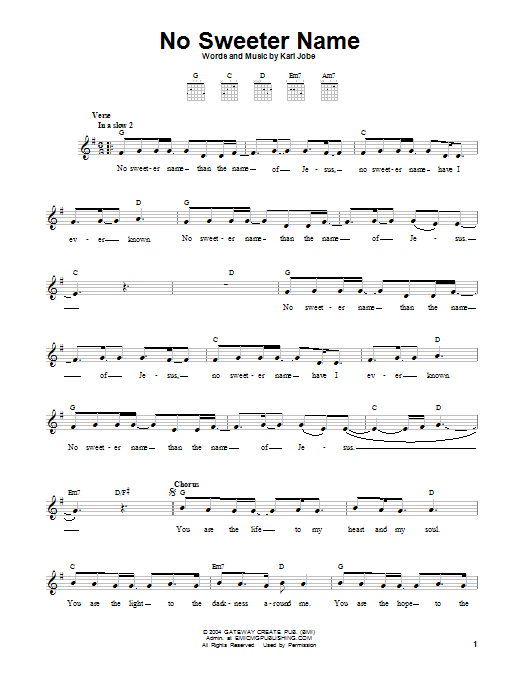 Kari Jobe No Sweeter Name sheet music notes and chords. Download Printable PDF.