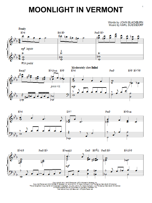 Karl Suessdorf Moonlight In Vermont (arr. Brent Edstrom) sheet music notes and chords arranged for Piano Solo