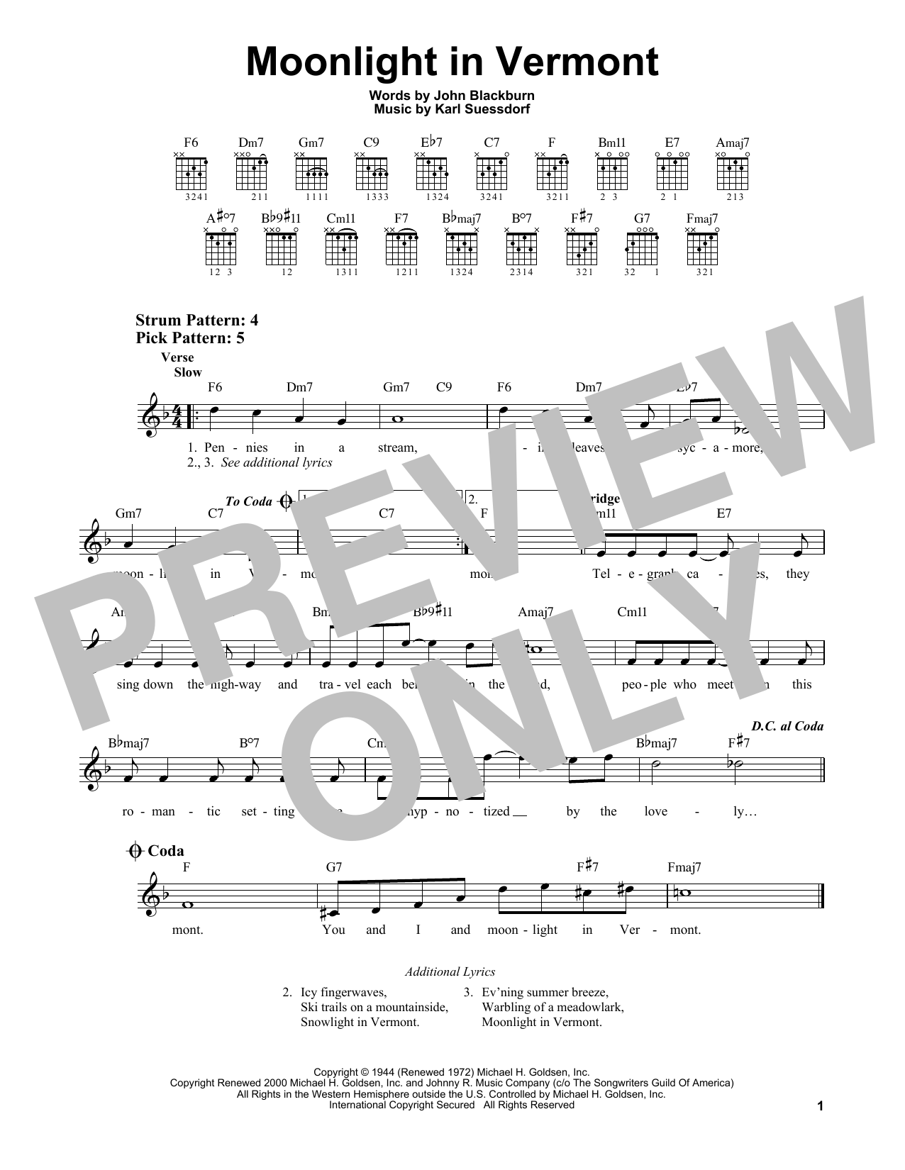 Karl Suessdorf Moonlight In Vermont sheet music notes and chords. Download Printable PDF.