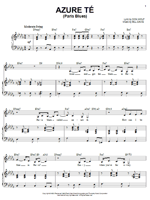 Learn to play Karrin Allyson Azure-Te (Paris Blues) sheet music for Piano, Vocal & Guitar Chords (Right-Hand Melody) in minutes. Price: 7.8900$ Karrin Allyson Azure-Te (Paris Blues) sheet music notes and chords arranged for Piano, Vocal & Guitar Chords (Right-Hand Melody)