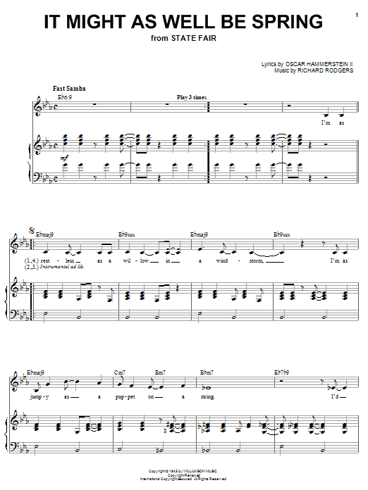 Learn to play Karrin Allyson It Might As Well Be Spring sheet music for Piano, Vocal & Guitar Chords (Right-Hand Melody) in minutes. Price: 7.8900$ Karrin Allyson It Might As Well Be Spring sheet music notes and chords arranged for Piano, Vocal & Guitar Chords (Right-Hand Melody)