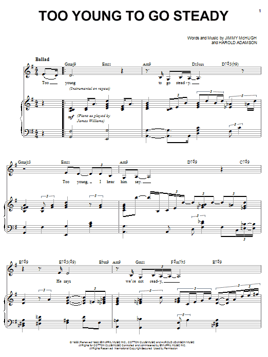 Karrin Allyson Too Young To Go Steady sheet music notes and chords arranged for Piano, Vocal & Guitar Chords (Right-Hand Melody)