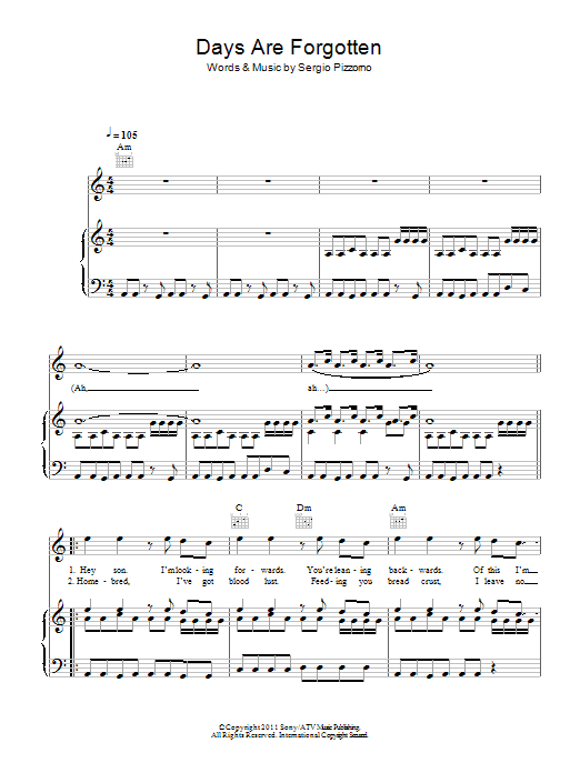 Learn to play Kasabian Days Are Forgotten sheet music for Guitar Tab in minutes. Price: 7.8900$ Kasabian Days Are Forgotten sheet music notes and chords arranged for Guitar Tab