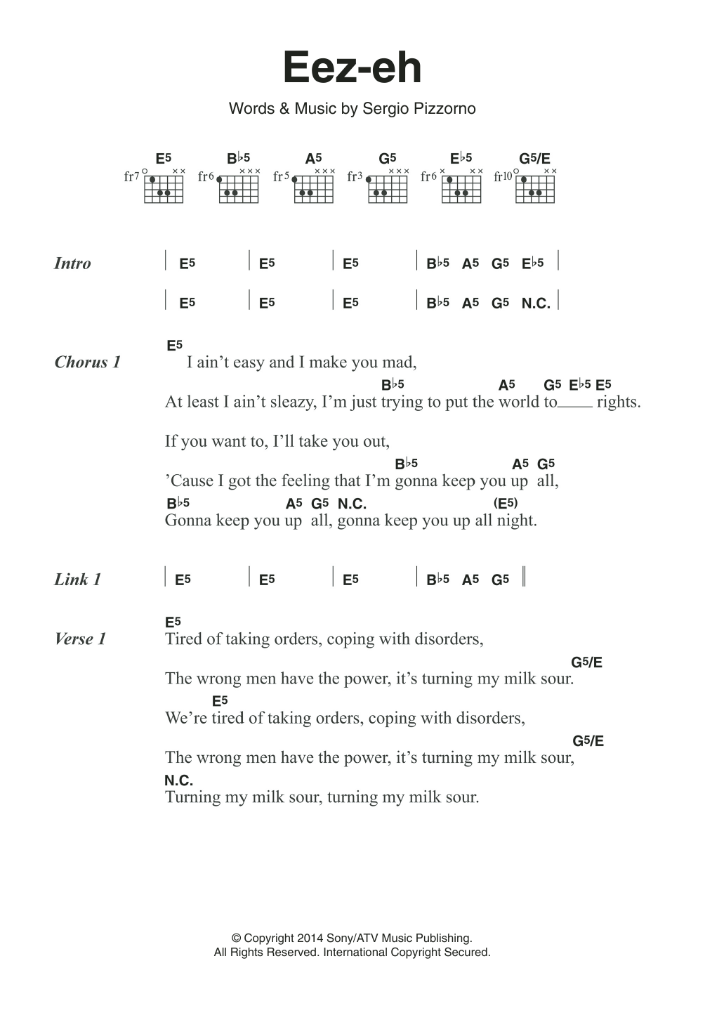 Kasabian Eez-Eh sheet music notes and chords. Download Printable PDF.