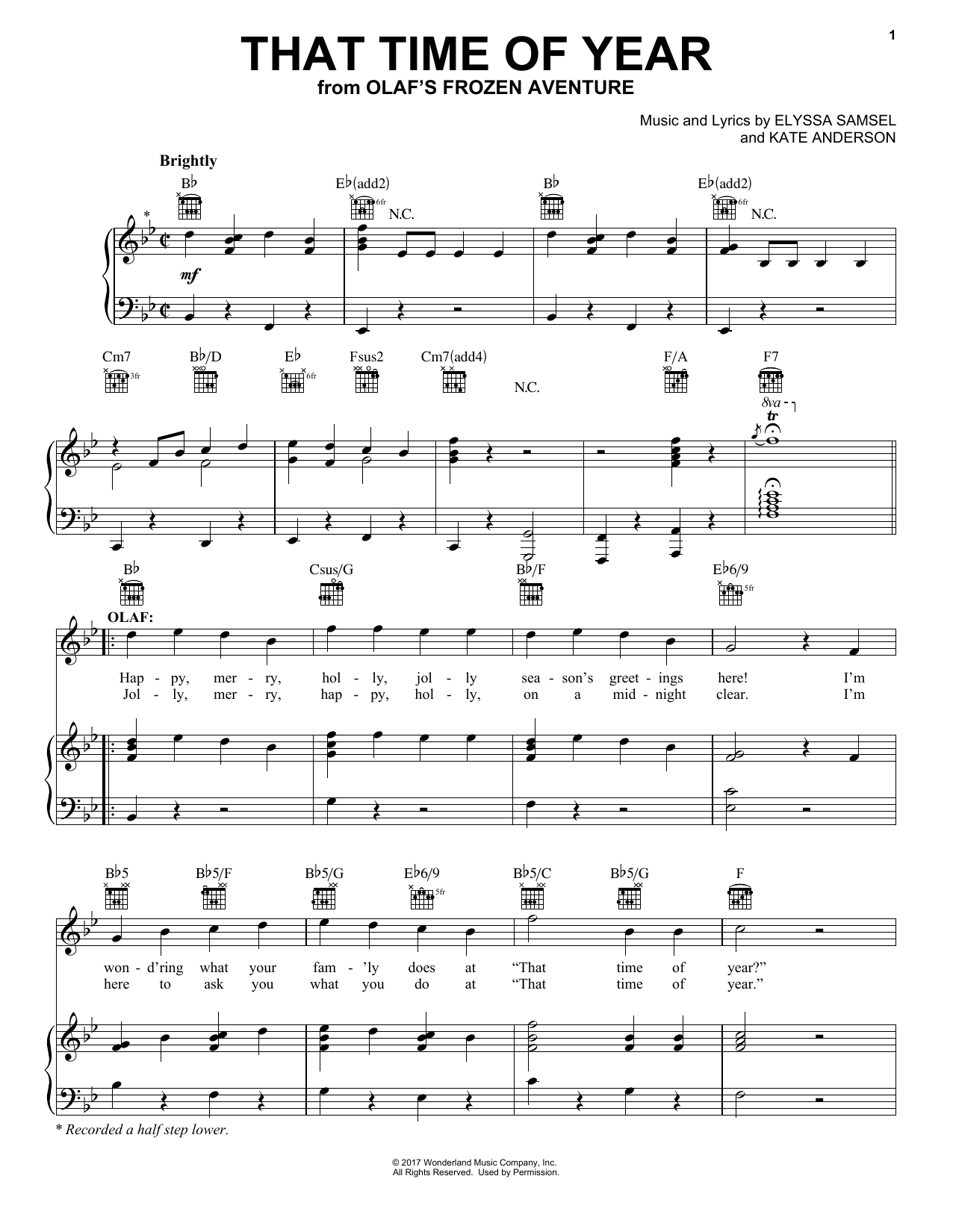 Kate Anderson That Time Of Year (from Olaf's Frozen Adventure) sheet music notes and chords. Download Printable PDF.