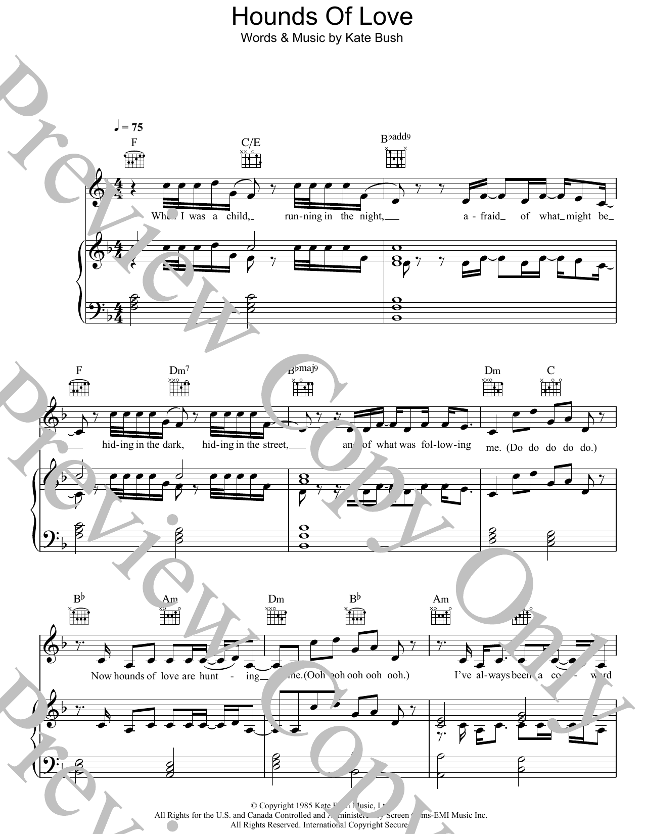 Kate Bush Hounds Of Love sheet music notes and chords. Download Printable PDF.