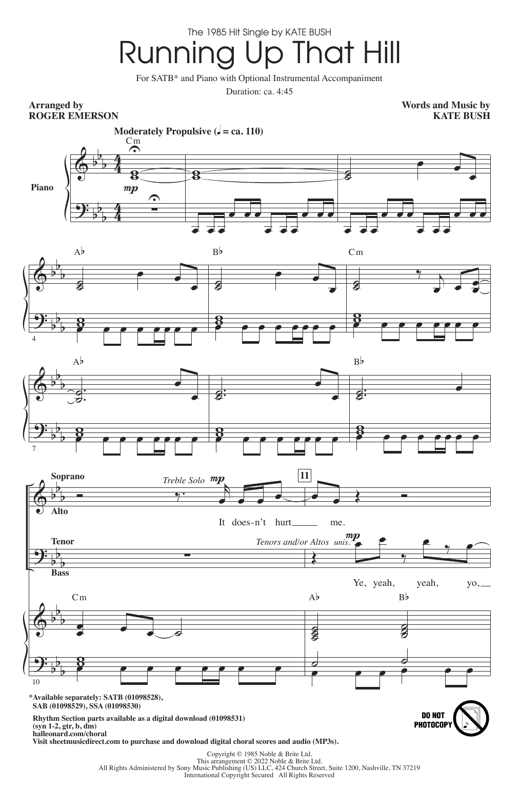 Kate Bush Running Up That Hill (arr. Roger Emerson) sheet music notes and chords. Download Printable PDF.