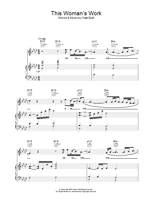 Kate Bush This Woman's Work (from She's Having A Baby) sheet music notes and chords. Download Printable PDF.