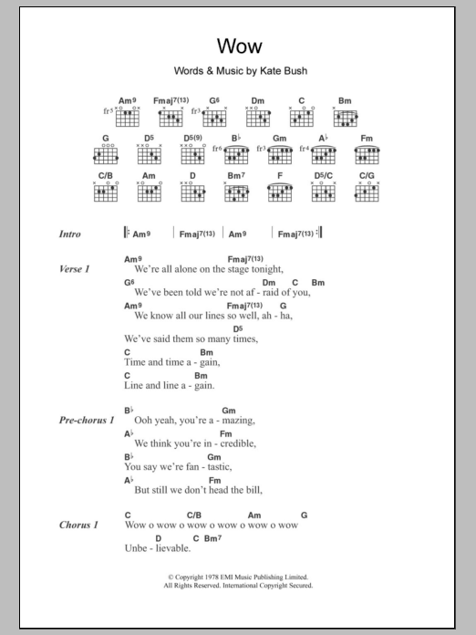 Kate Bush Wow sheet music notes and chords. Download Printable PDF.