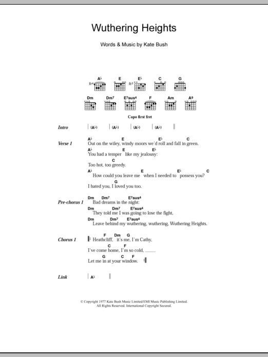 Kate Bush Wuthering Heights sheet music notes and chords. Download Printable PDF.