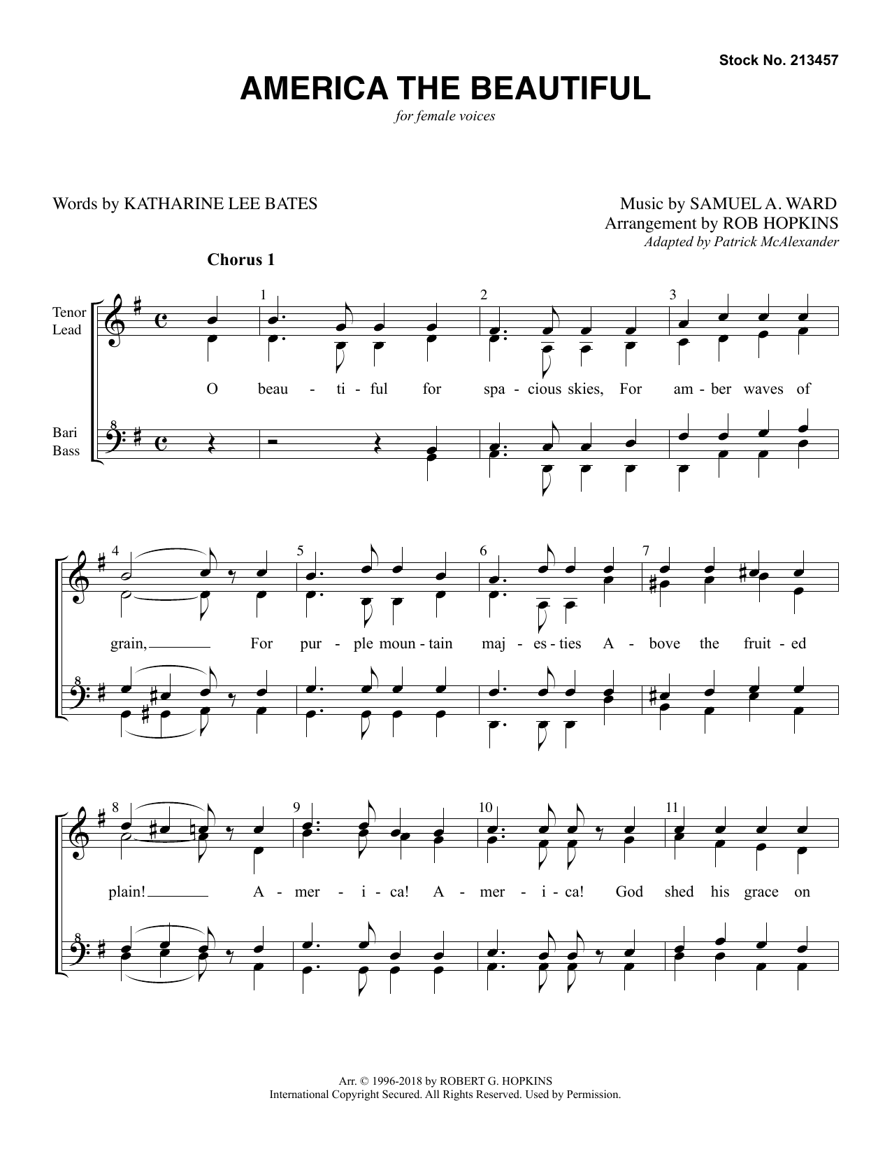 Katharine Lee Bates America, The Beautiful (arr. Rob Hopkins) sheet music notes and chords arranged for SSAA Choir