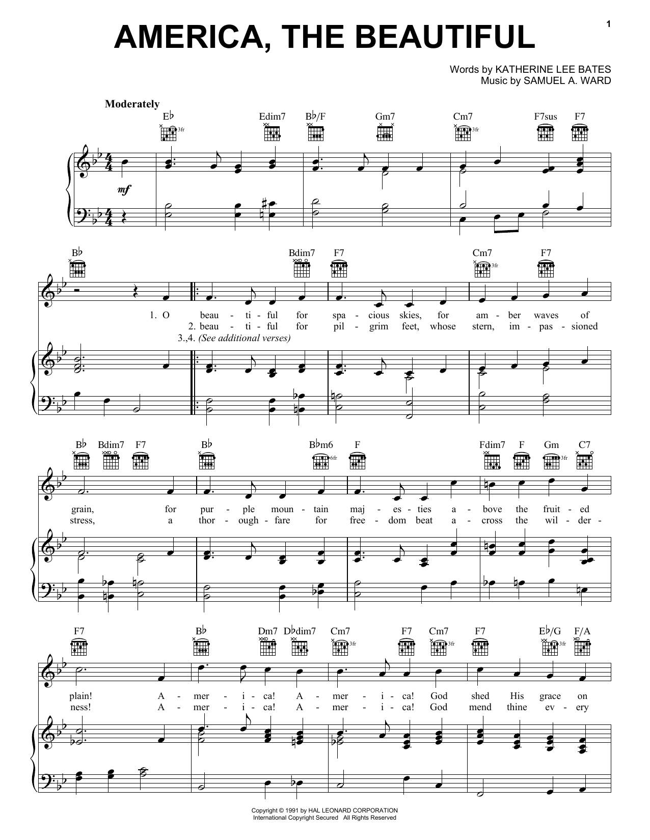 Katharine Lee Bates America, The Beautiful sheet music notes and chords. Download Printable PDF.