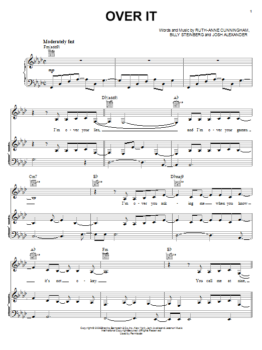 Learn to play Katharine McPhee Over It sheet music for Piano, Vocal & Guitar Chords (Right-Hand Melody) in minutes. Price: 7.8900$ Katharine McPhee Over It sheet music notes and chords arranged for Piano, Vocal & Guitar Chords (Right-Hand Melody)
