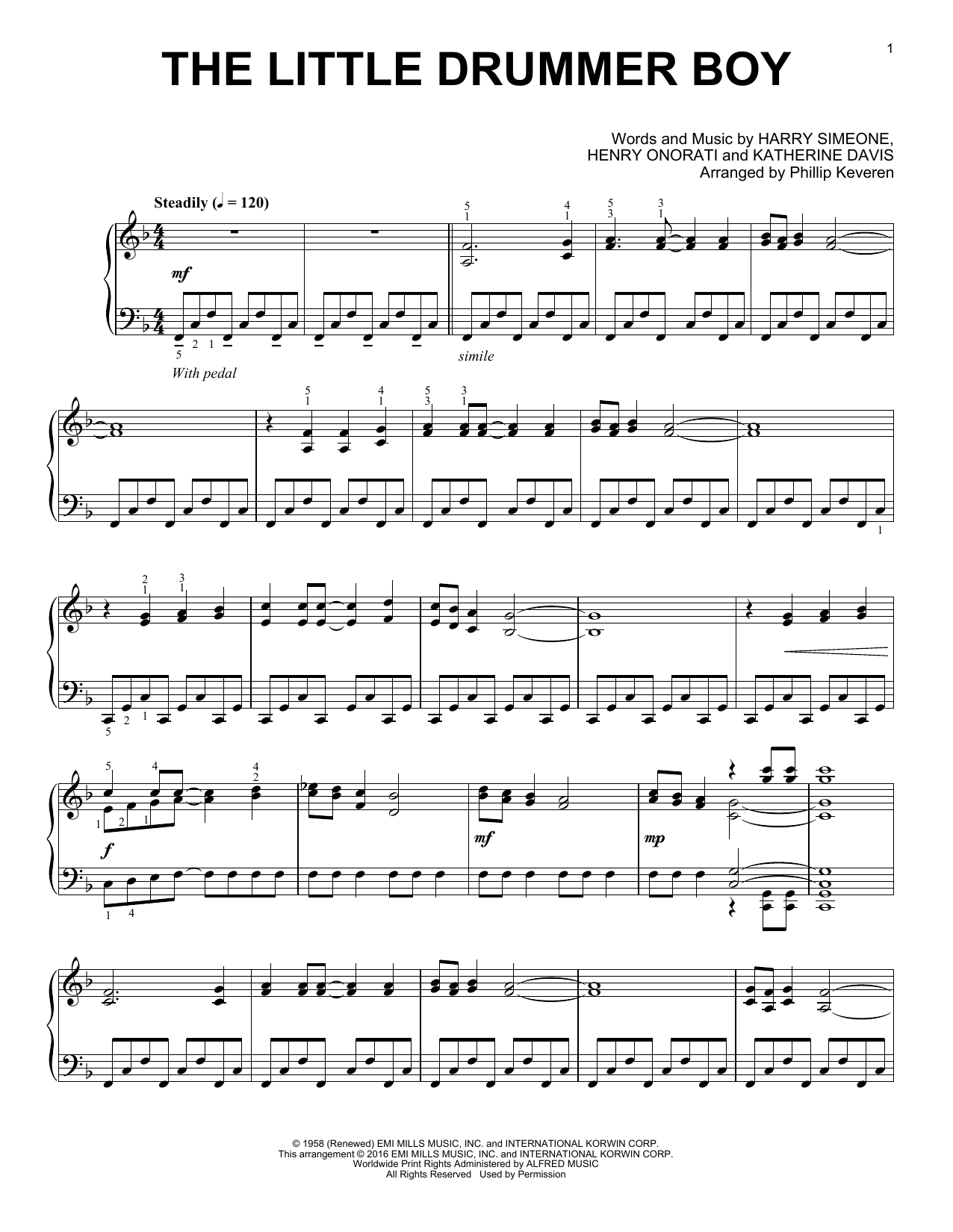 Katherine Davis The Little Drummer Boy (arr. Phillip Keveren) sheet music notes and chords. Download Printable PDF.