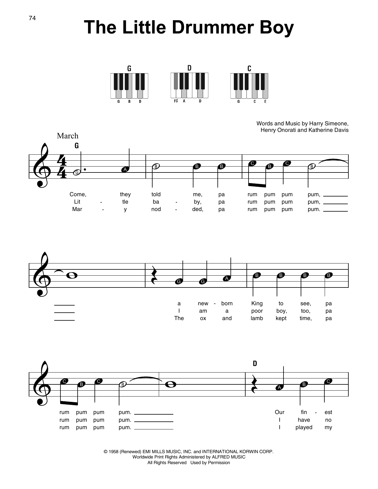 Katherine Davis The Little Drummer Boy sheet music notes and chords. Download Printable PDF.