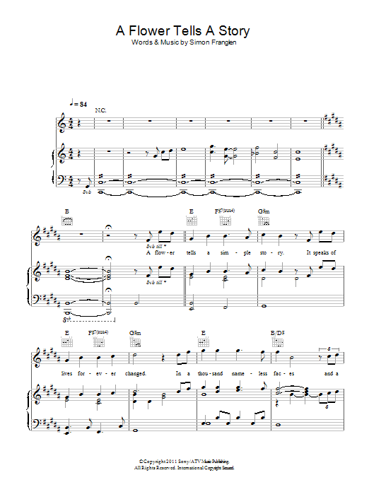 Learn to play Katherine Jenkins A Flower Tells A Story sheet music for Piano, Vocal & Guitar Chords in minutes. Price: 7.8900$ Katherine Jenkins A Flower Tells A Story sheet music notes and chords arranged for Piano, Vocal & Guitar Chords