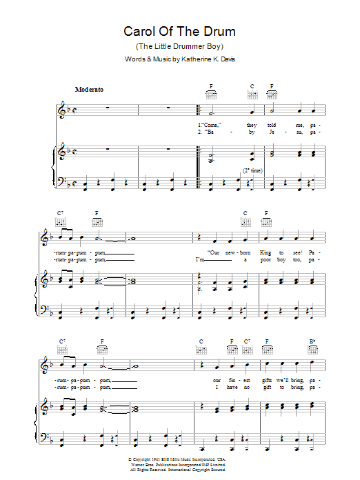 Katherine K. Davis Carol Of The Drum (The Little Drummer Boy) sheet music notes and chords. Download Printable PDF.