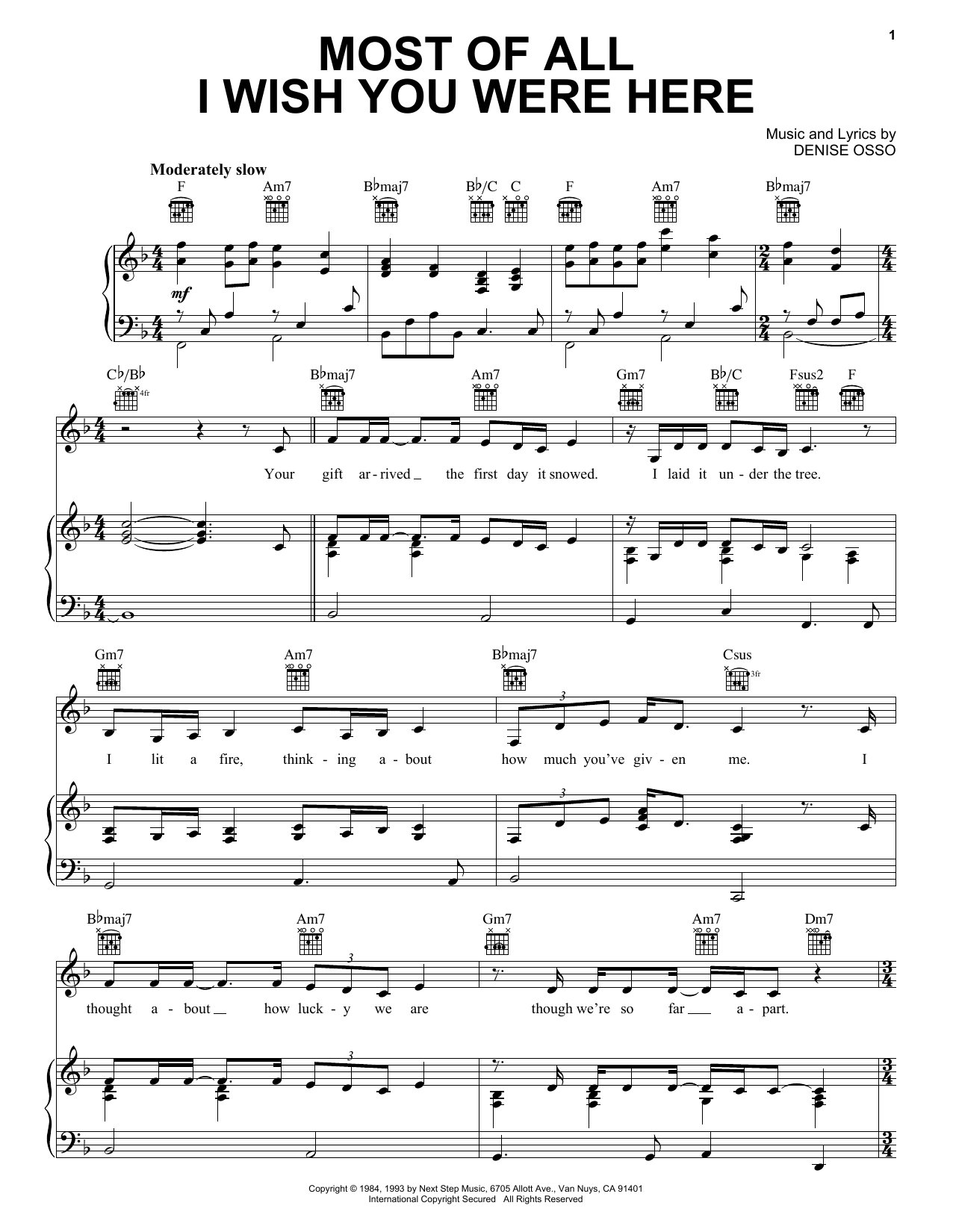 Kathie Lee Gifford Most Of All I Wish You Were Here sheet music notes and chords arranged for Piano, Vocal & Guitar Chords (Right-Hand Melody)