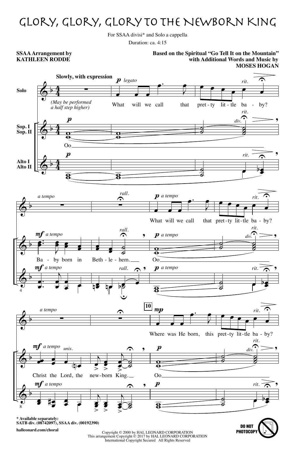 Learn to play Kathleen Rodde Glory, Glory, Glory To The Newborn King sheet music for SSAA Choir in minutes. Price: 3.9900$ Kathleen Rodde Glory, Glory, Glory To The Newborn King sheet music notes and chords arranged for SSAA Choir