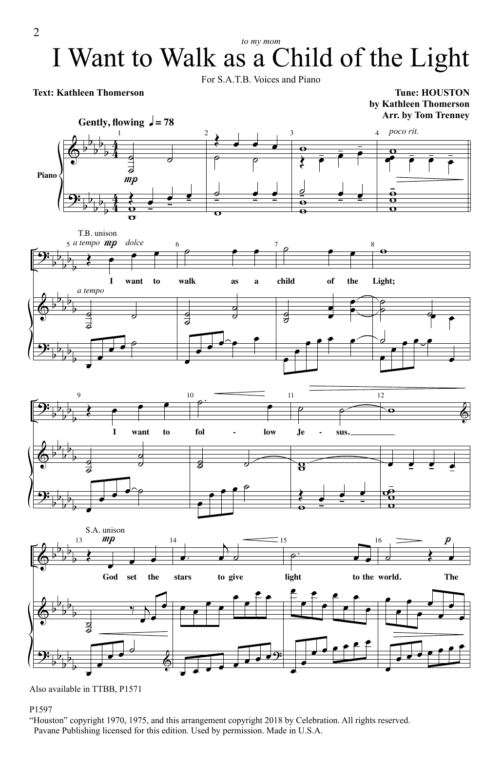 Kathleen Thomerson I Want To Walk As A Child Of The Light (arr. Tom Trenney) sheet music notes and chords. Download Printable PDF.