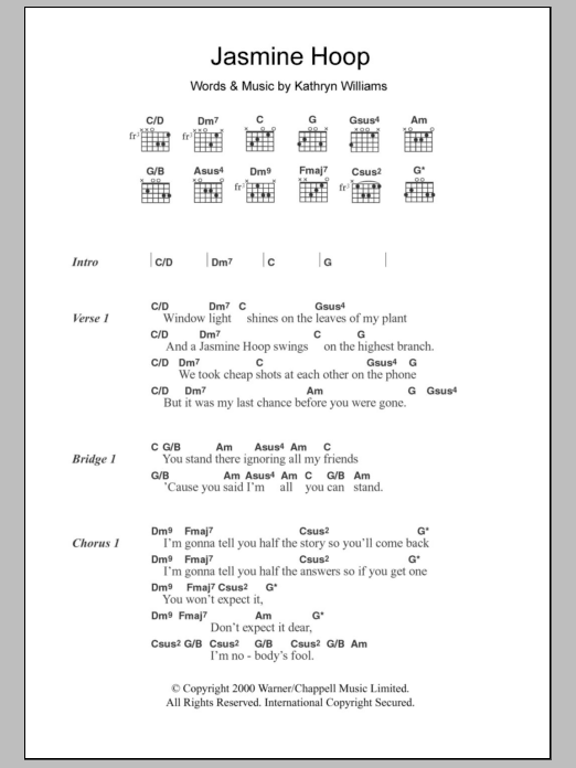 Kathryn Williams Jasmine Hoop sheet music notes and chords. Download Printable PDF.