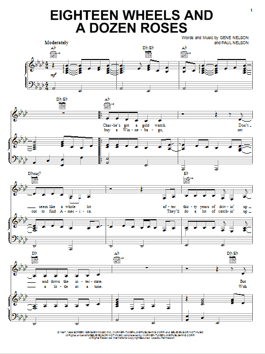 Learn to play Kathy Mattea Eighteen Wheels And A Dozen Roses sheet music for Piano, Vocal & Guitar Chords (Right-Hand Melody) in minutes. Price: 7.8900$ Kathy Mattea Eighteen Wheels And A Dozen Roses sheet music notes and chords arranged for Piano, Vocal & Guitar Chords (Right-Hand Melody)