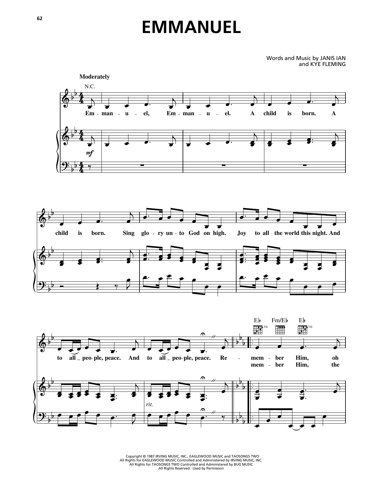Learn to play Kathy Mattea Emmanuel sheet music for Piano, Vocal & Guitar Chords (Right-Hand Melody) in minutes. Price: 7.8900$ Kathy Mattea Emmanuel sheet music notes and chords arranged for Piano, Vocal & Guitar Chords (Right-Hand Melody)