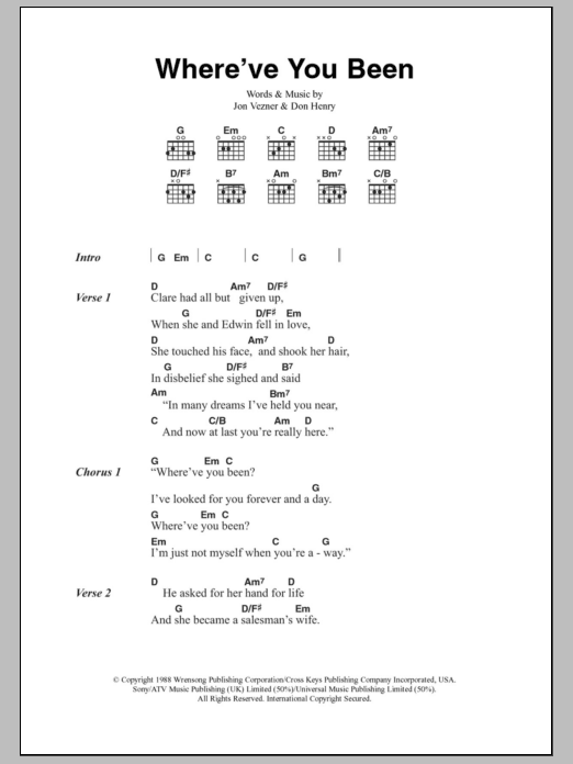 Kathy Mattea Where've You Been sheet music notes and chords. Download Printable PDF.