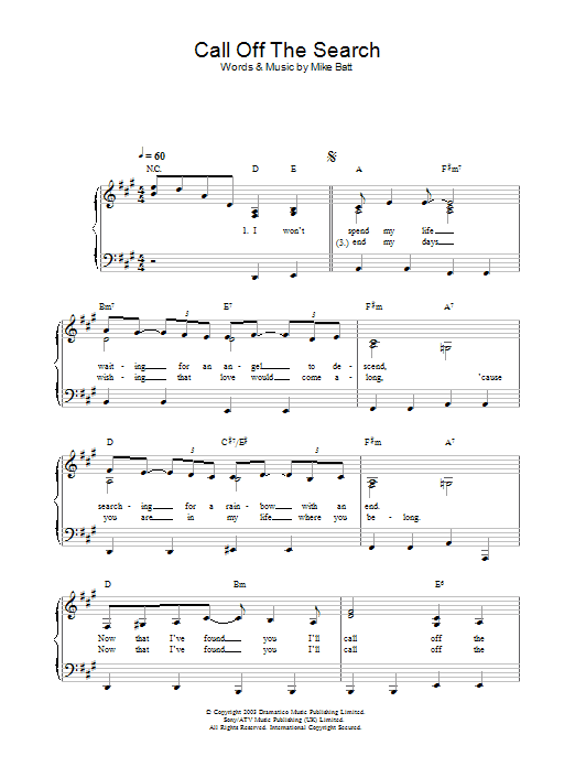 Katie Melua Call Off The Search sheet music notes and chords arranged for Piano Solo