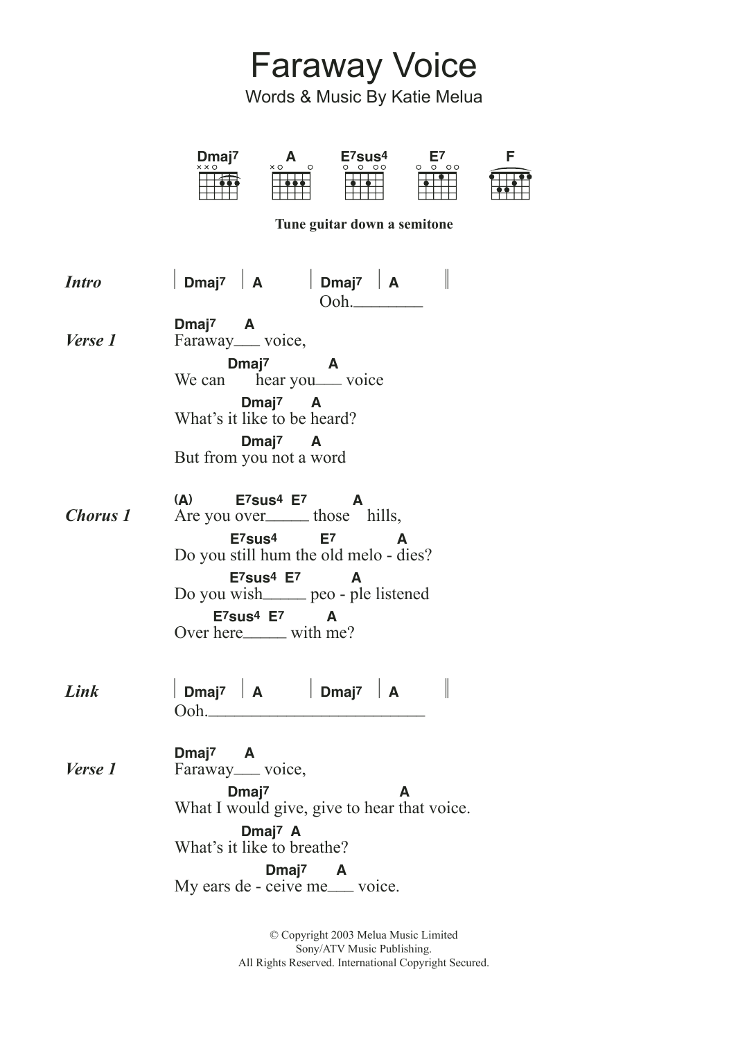 Katie Melua Faraway Voice sheet music notes and chords. Download Printable PDF.