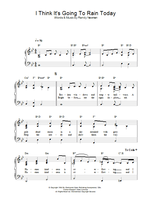 Katie Melua I Think It's Going To Rain Today sheet music notes and chords. Download Printable PDF.