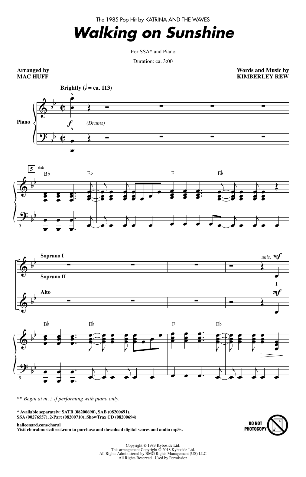 Katrina And The Waves Walking On Sunshine (arr. Mac Huff) sheet music notes and chords. Download Printable PDF.