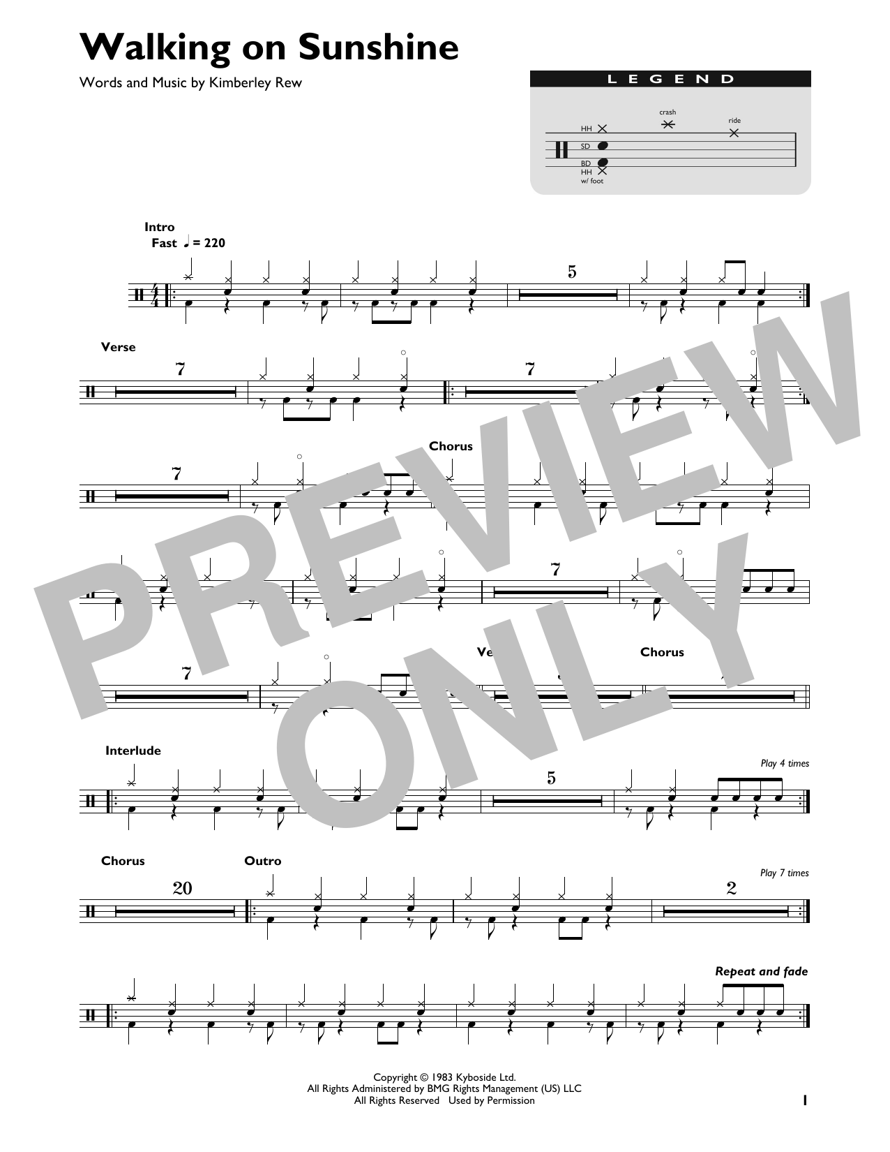 Katrina And The Waves Walking On Sunshine sheet music notes and chords. Download Printable PDF.