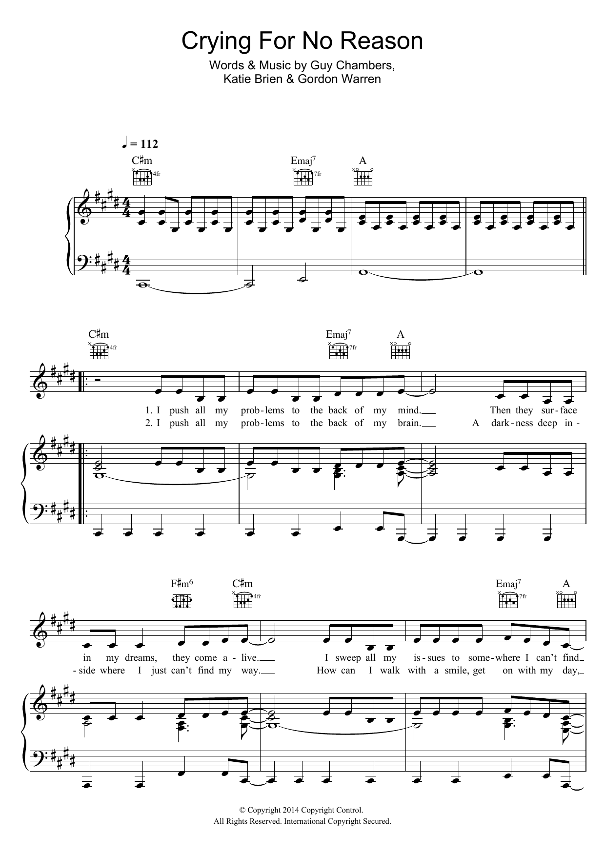 Learn to play Katy B Crying For No Reason sheet music for Piano, Vocal & Guitar Chords in minutes. Price: 7.8900$ Katy B Crying For No Reason sheet music notes and chords arranged for Piano, Vocal & Guitar Chords