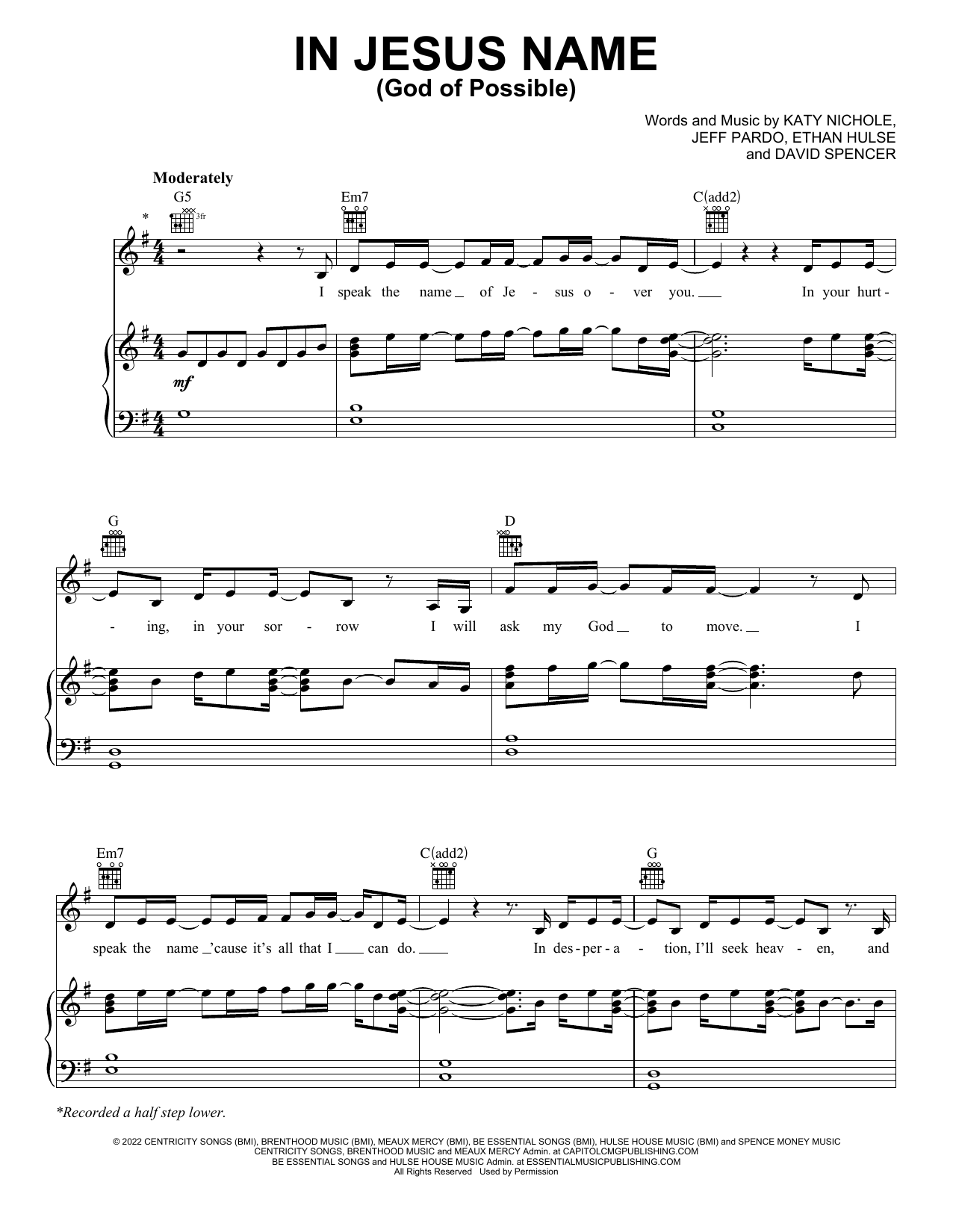 Katy Nichole In Jesus Name (God Of Possible) sheet music notes and chords. Download Printable PDF.