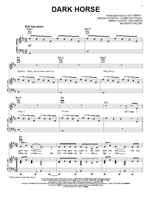 Katy Perry Dark Horse sheet music notes and chords. Download Printable PDF.