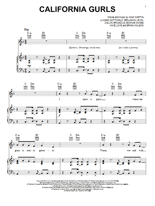 Katy Perry California Gurls (feat. Snoop Dogg) sheet music notes and chords. Download Printable PDF.