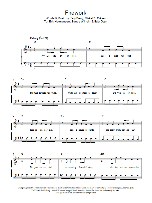 Katy Perry Firework sheet music notes and chords arranged for Super Easy Piano