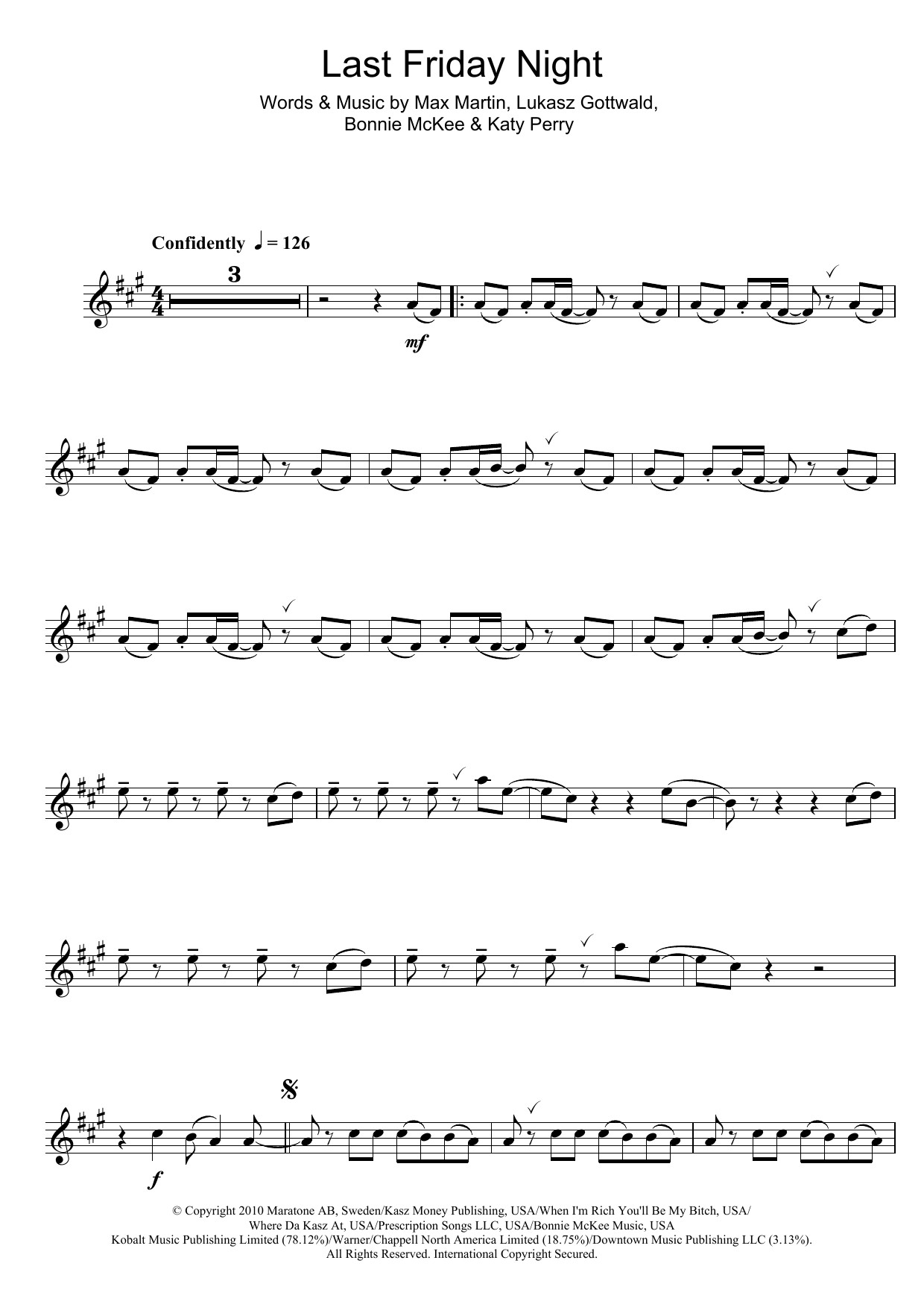 Katy Perry Last Friday Night sheet music notes and chords. Download Printable PDF.