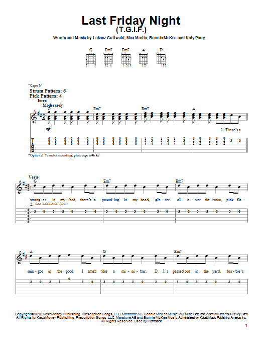 Katy Perry Last Friday Night (T.G.I.F.) sheet music notes and chords. Download Printable PDF.