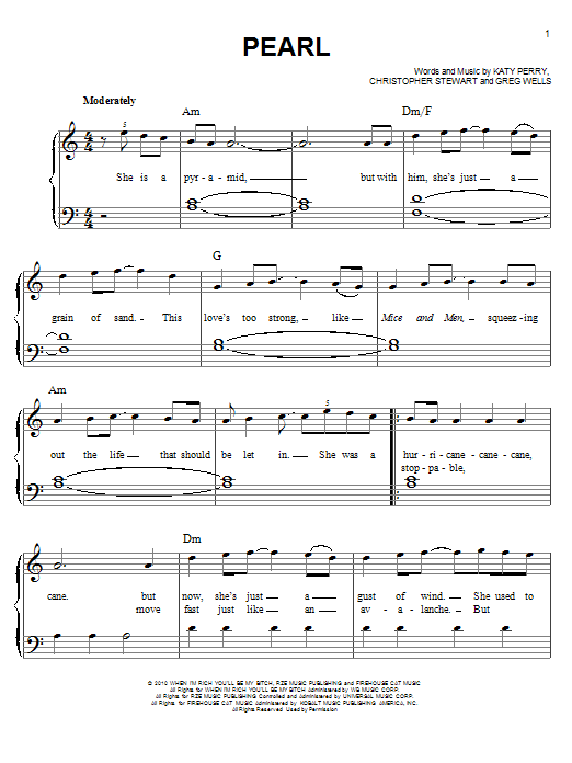 Katy Perry Pearl sheet music notes and chords. Download Printable PDF.