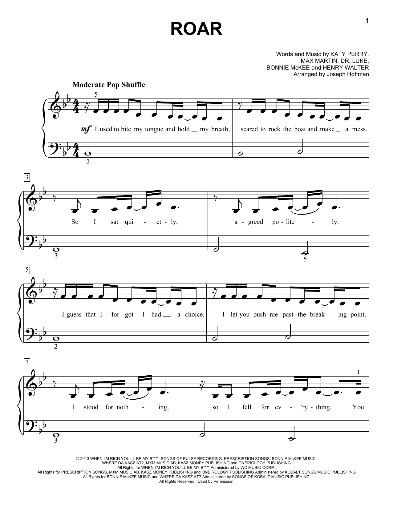 Katy Perry Roar (arr. Joseph Hoffman) sheet music notes and chords. Download Printable PDF.